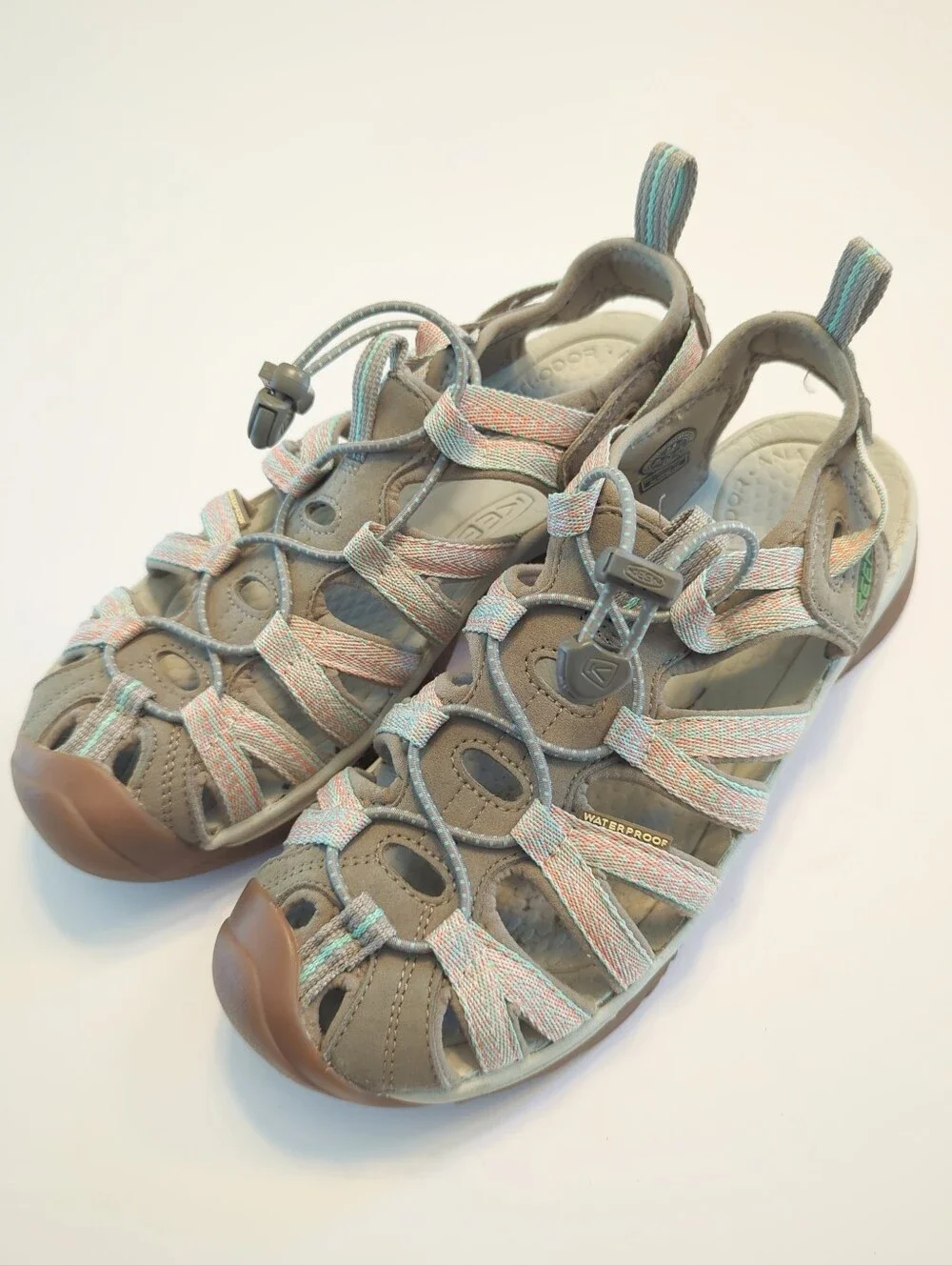 Keen Whisper Lightweight Water Resistant Trail Sandals Size 7.5 Taupe Coral EUC